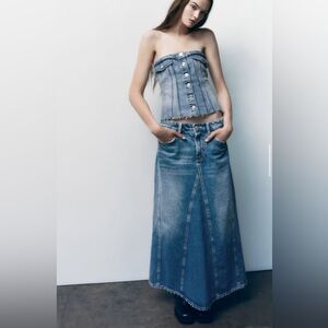 Zara midi denim skirt! Perfect for late summer and early fall